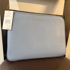 Michael Kors Light Blue Pebbled Leather Zip Tablet Case